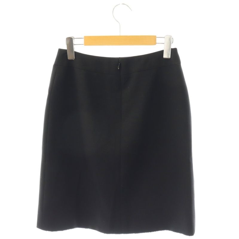 Chanel Logo Button Skirt Knee Length Trapezoid Wool 34 Black
