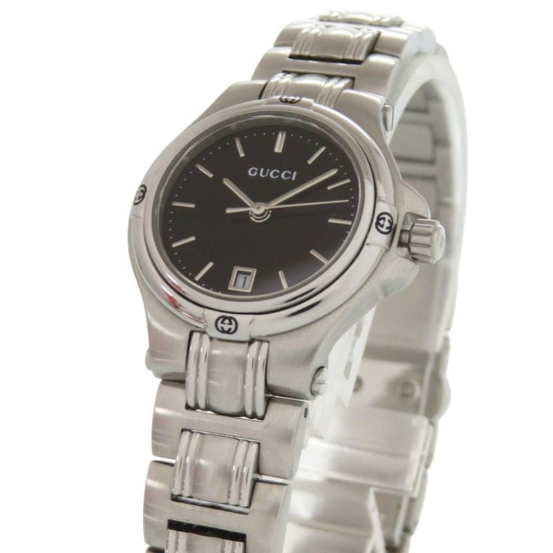 Gucci Black Dial SS Silver Quartz Watch