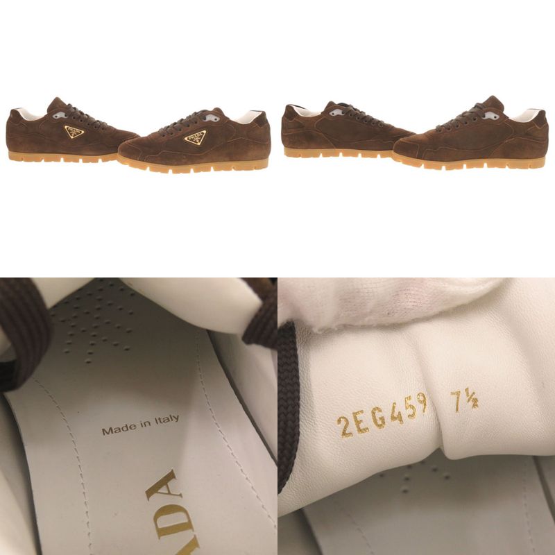Prada Triangle Logo 7.5 Suede Brown Sneakers