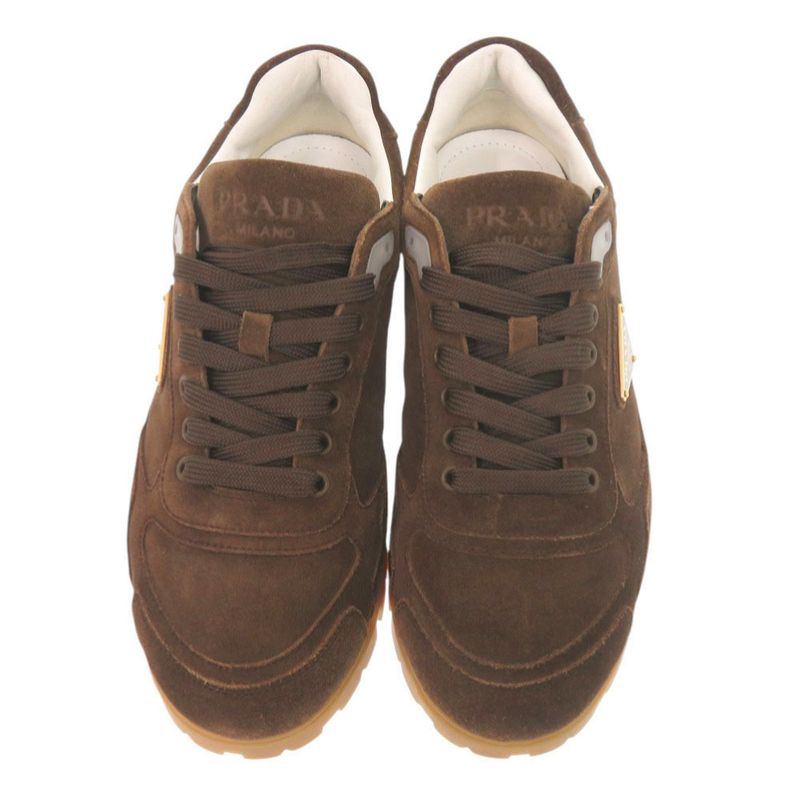 Prada Triangle Logo 7.5 Suede Brown Sneakers