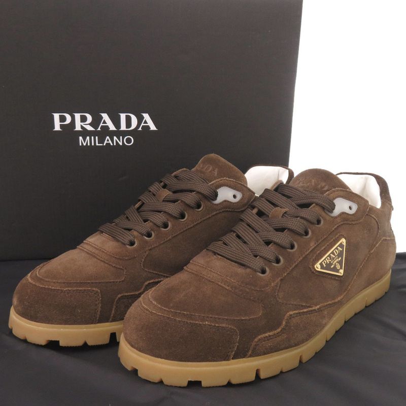 Prada Triangle Logo 7.5 Suede Brown Sneakers
