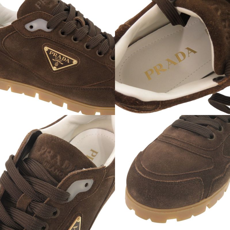 Prada Triangle Logo 7.5 Suede Brown Sneakers