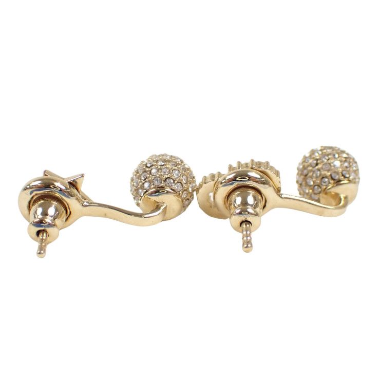Dior Earrings Clair D Lune Gold Metal Rhinestone