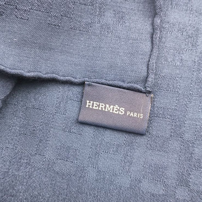 Hermes Scarf Pattern Shawl Navy 48% Cashmere 32% Wool