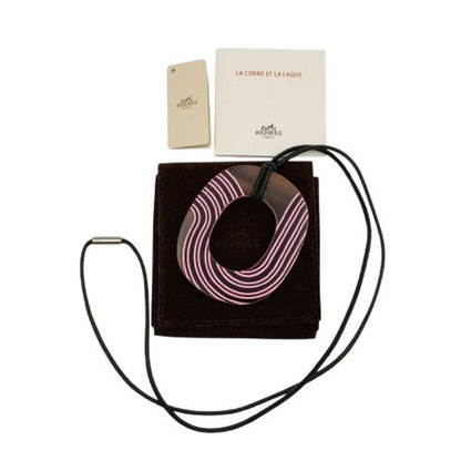 Hermes Pendant Necklace Isum Pop PM Brown Pink Lacquer Wood