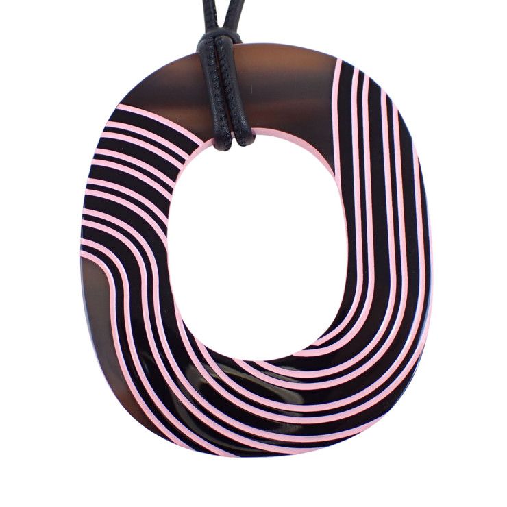 Hermes Pendant Necklace Isum Pop PM Brown Pink Lacquer Wood