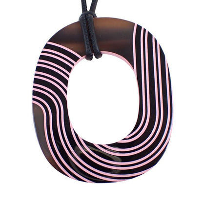 Hermes Pendant Necklace Isum Pop PM Brown Pink Lacquer Wood