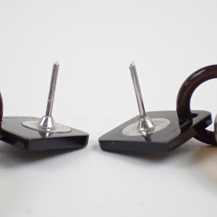 Hermes Earrings Ismu Brown White Buffalo Horn Lacquer Wood Metal