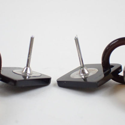Hermes Earrings Ismu Brown White Buffalo Horn Lacquer Wood Metal