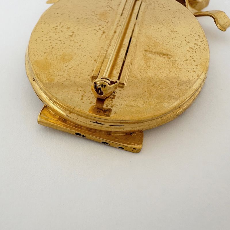 Chanel CC Logo Mirror Brooch Logo Ribbon Gold Plated