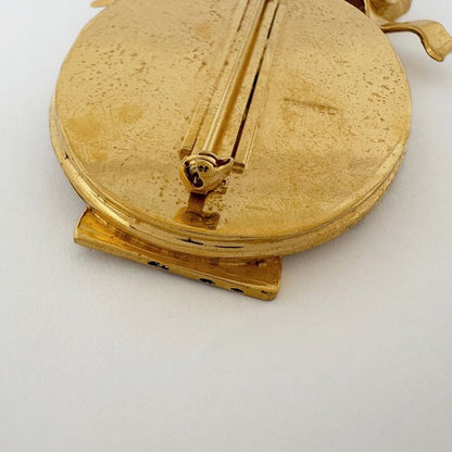 Chanel CC Logo Mirror Brooch Logo Ribbon Gold Plated