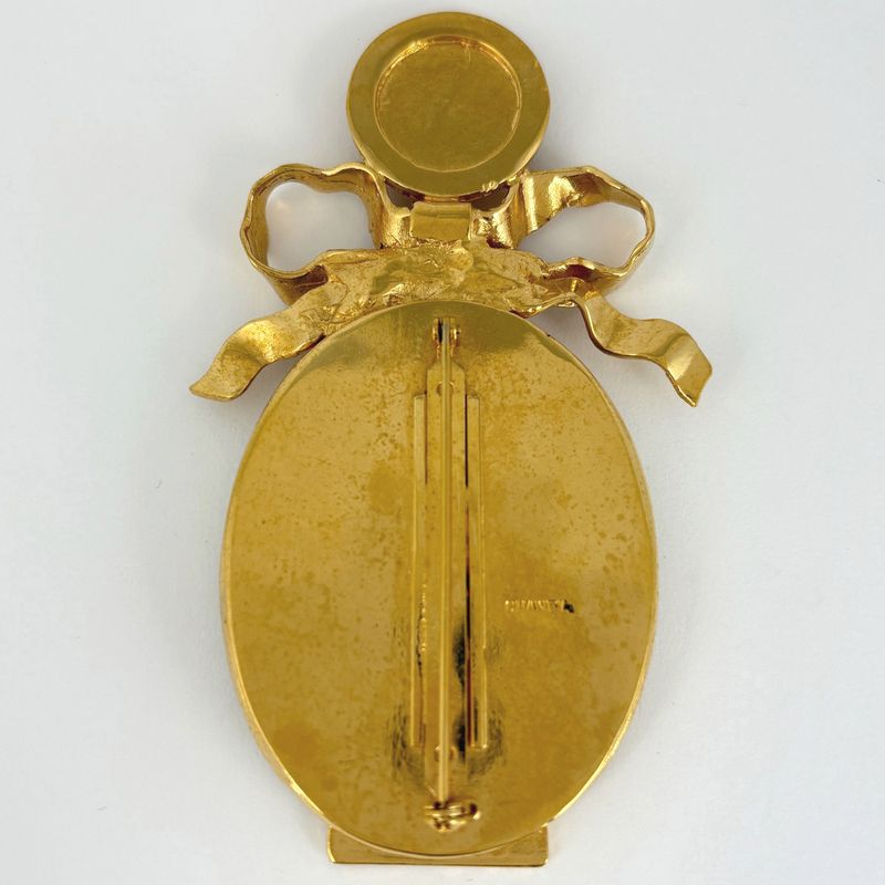 Chanel CC Logo Mirror Brooch Logo Ribbon Gold Plated