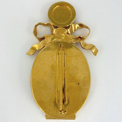 Chanel CC Logo Mirror Brooch Logo Ribbon Gold Plated