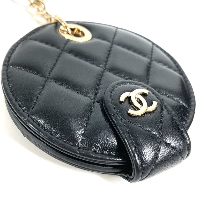 Chanel Key Holder Logo CC Logo Quilted Leather Black