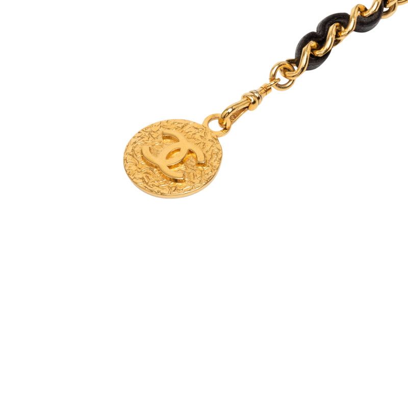 Chanel CC Logo Vintage Chain Belt Gold Black Plated Leather