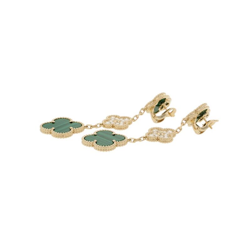 Van Cleef & Arpels Earrings Magic Alhambra 3 Motif Malachite Diamond Def