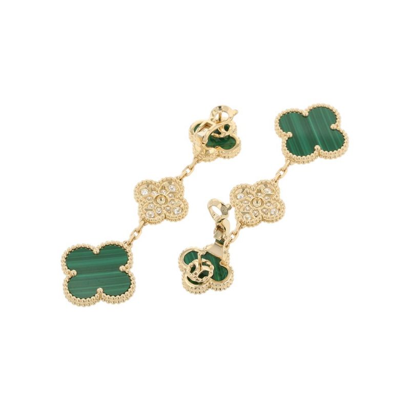 Van Cleef & Arpels Earrings Magic Alhambra 3 Motif Malachite Diamond Def