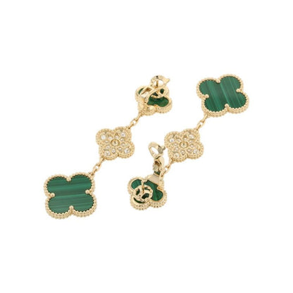 Van Cleef & Arpels Earrings Magic Alhambra 3 Motif Malachite Diamond Def