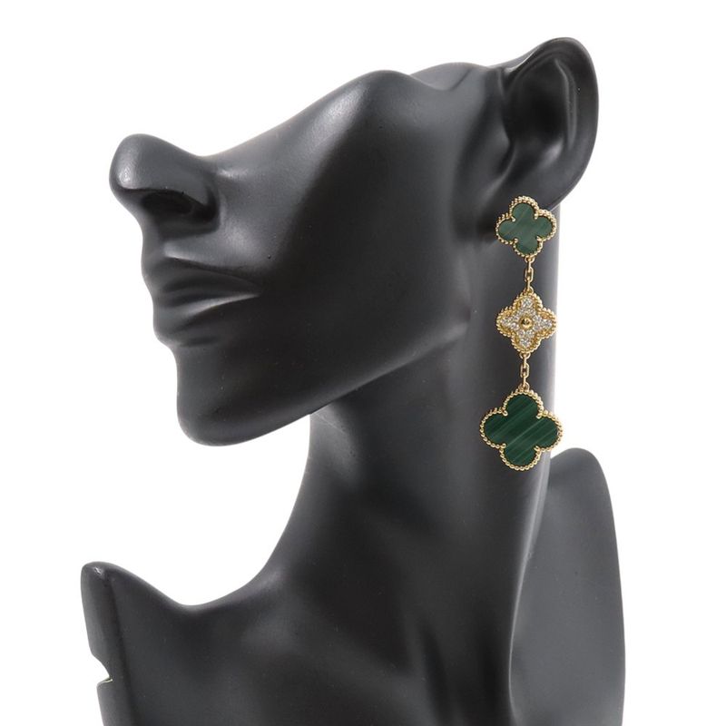 Van Cleef & Arpels Earrings Magic Alhambra 3 Motif Malachite Diamond Def