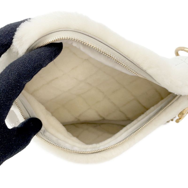 Chanel Belt Bag Quilted Chain Shoulder CC Logo Leather Mouton White White Ivory