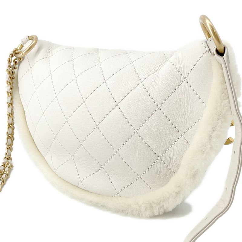 Chanel Belt Bag Quilted Chain Shoulder CC Logo Leather Mouton White White Ivory