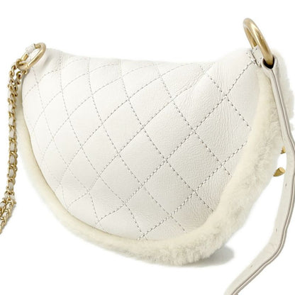 Chanel Belt Bag Quilted Chain Shoulder CC Logo Leather Mouton White White Ivory
