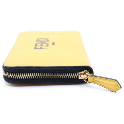 Fendi Bicolor Logo Leather Round Zip Wallet Yellow