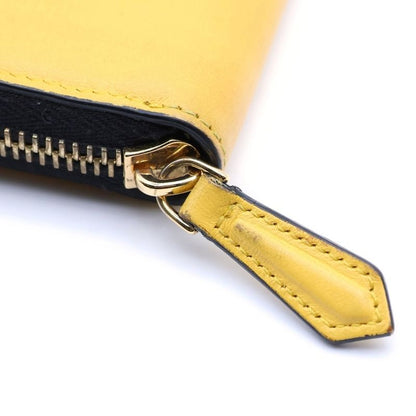 Fendi Bicolor Logo Leather Round Zip Wallet Yellow