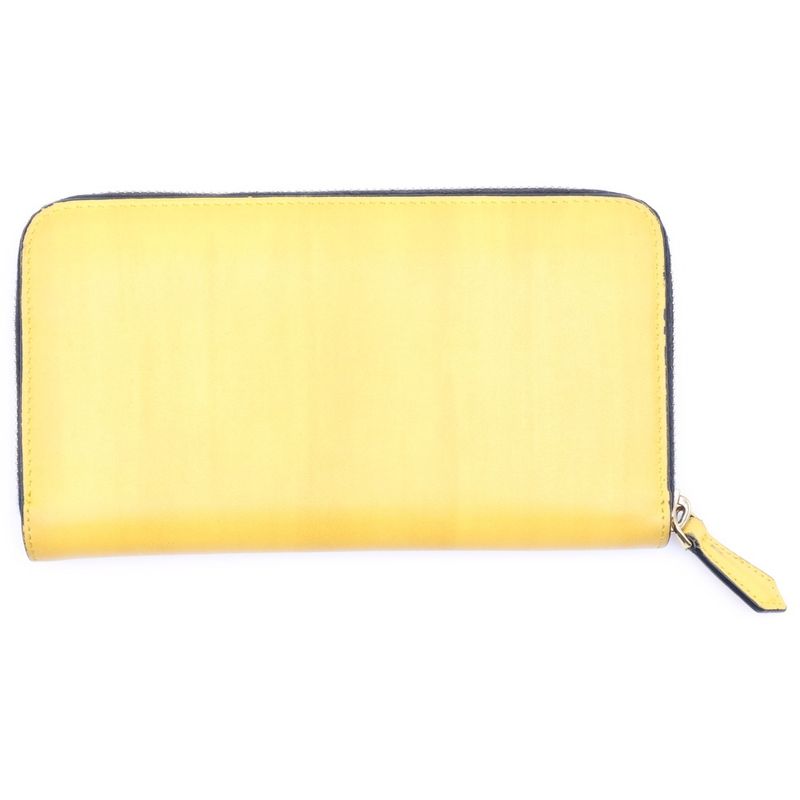 Fendi Bicolor Logo Leather Round Zip Wallet Yellow