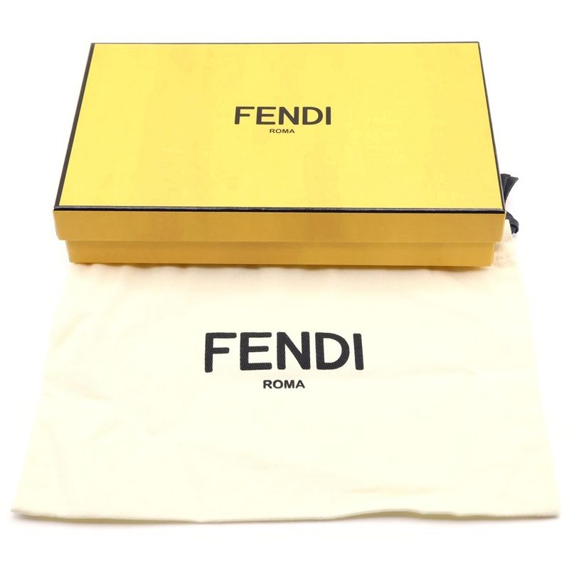Fendi Bicolor Logo Leather Round Zip Wallet Yellow