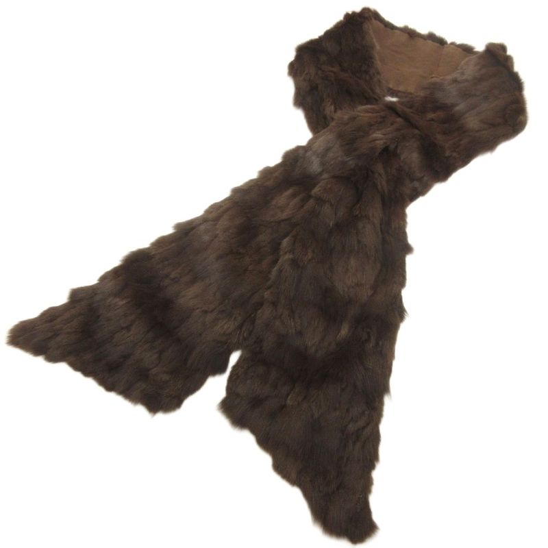 Fendi Tippet Scarf Rabbit Fur Silk Brown
