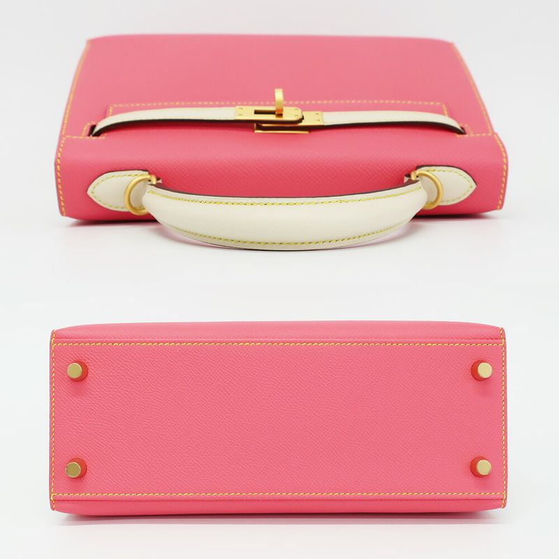 Hermes Kelly 25 Sellier Handbag Rose Azalea Cles Gold