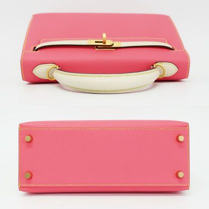 Hermes Kelly 25 Sellier Handbag Rose Azalea Cles Gold