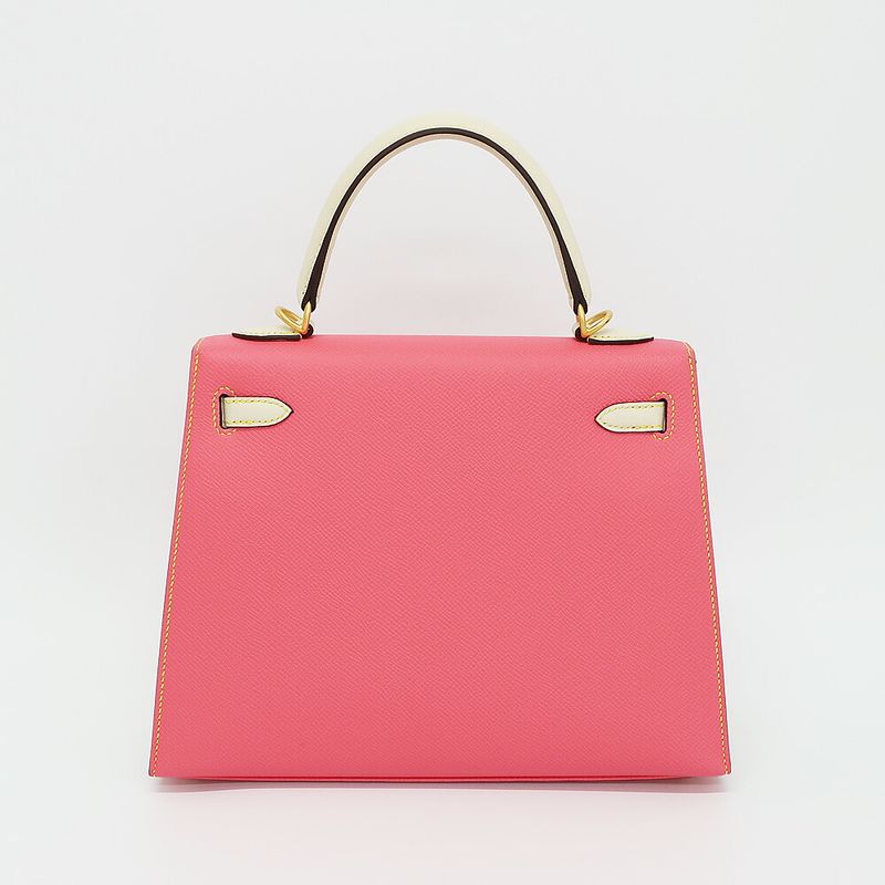 Hermes Kelly 25 Sellier Handbag Rose Azalea Cles Gold