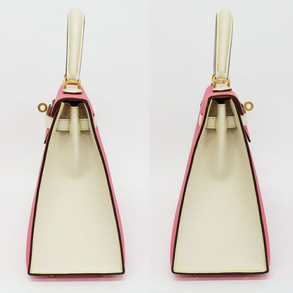 Hermes Kelly 25 Sellier Handbag Rose Azalea Cles Gold