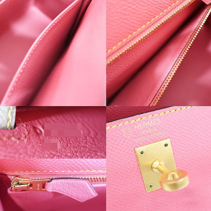 Hermes Kelly 25 Sellier Handbag Rose Azalea Cles Gold