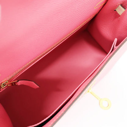 Hermes Kelly 25 Sellier Handbag Rose Azalea Cles Gold