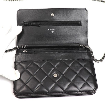 Chanel Chain Wallet Lambskin Shoulder Bag Black