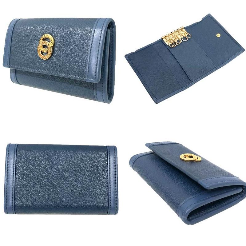 Bvlgari Doppiotondo Key Case Leather Blue Slate New Old
