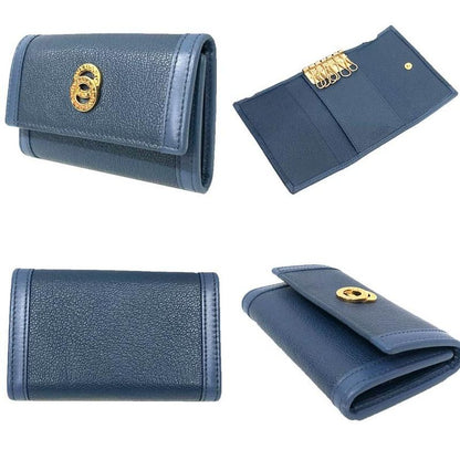 Bvlgari Doppiotondo Key Case Leather Blue Slate New Old