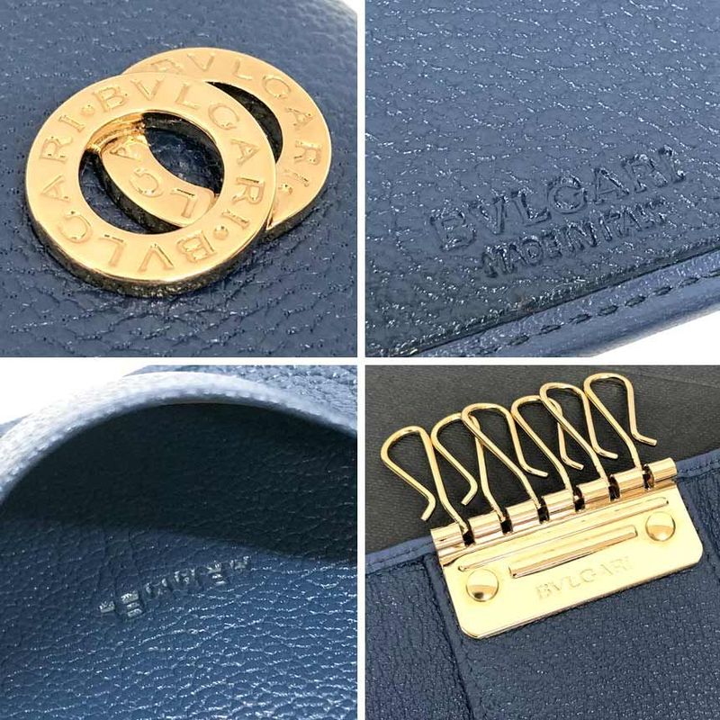Bvlgari Doppiotondo Key Case Leather Blue Slate New Old