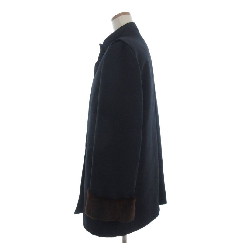 Loewe Coat Lining Weasel Stand Collar 42 Brown Navy