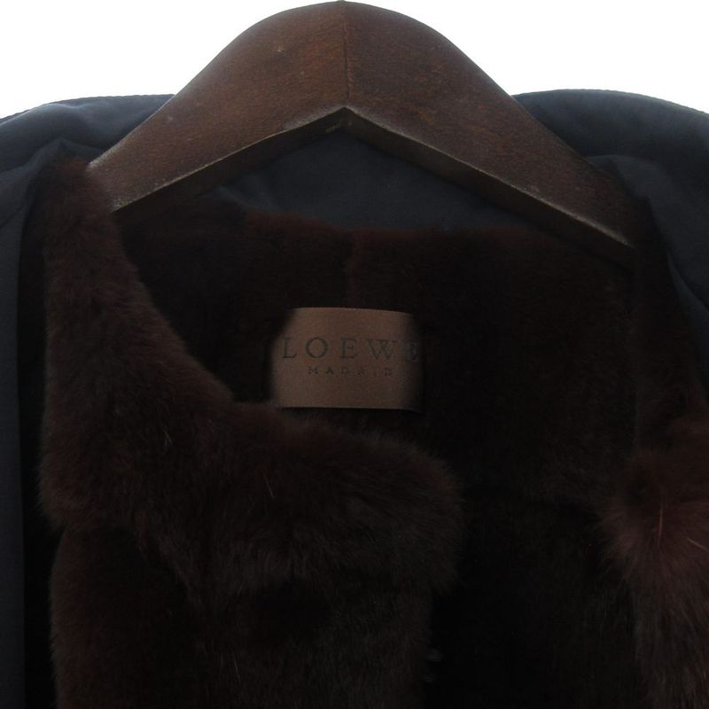 Loewe Coat Lining Weasel Stand Collar 42 Brown Navy