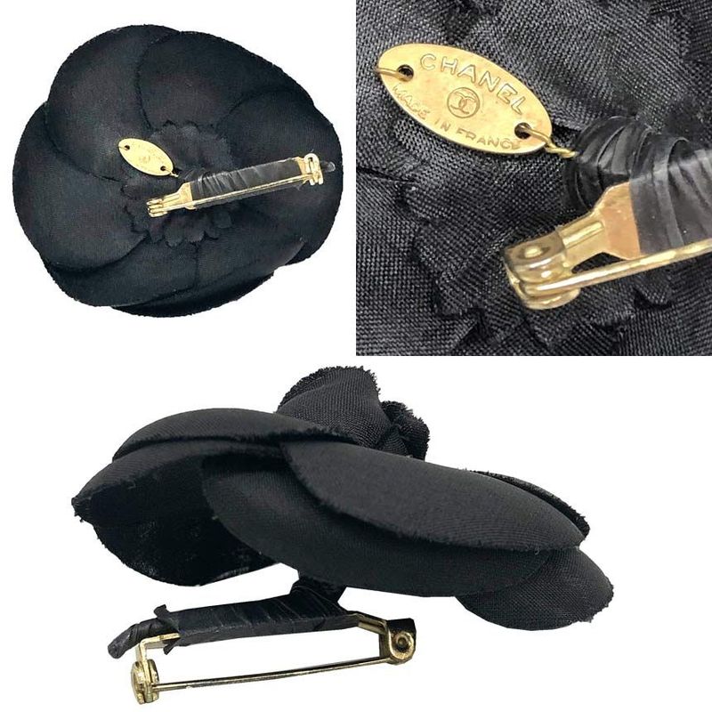 Chanel Camellia Corsage Brooch Flower Black