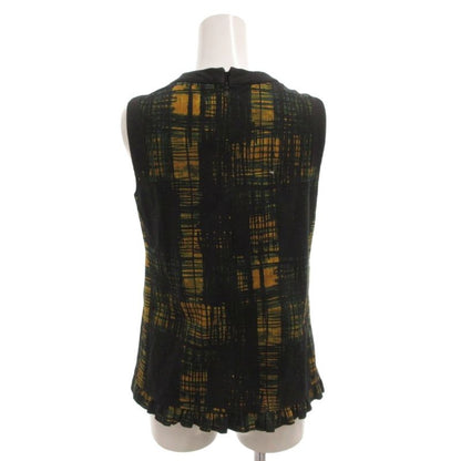 Prada Top Blouse Sleeveless Check Frill Lace 38 Navy Yellow