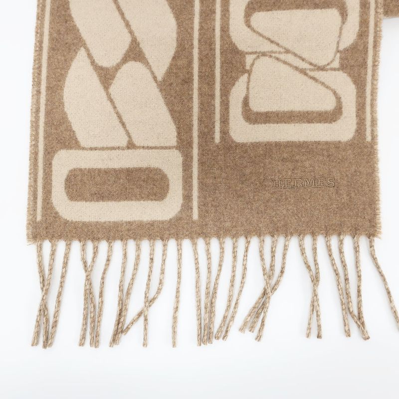 Hermes Scarf Click Se Nue Cashmere Marron Glace Cles Fringe Shawl