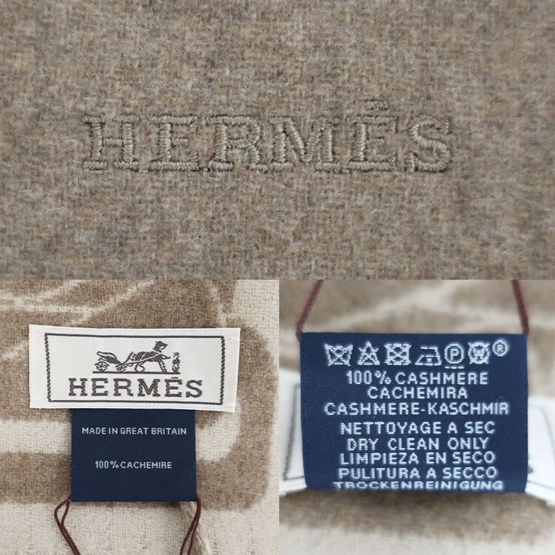 Hermes Scarf Click Se Nue Cashmere Marron Glace Cles Fringe Shawl
