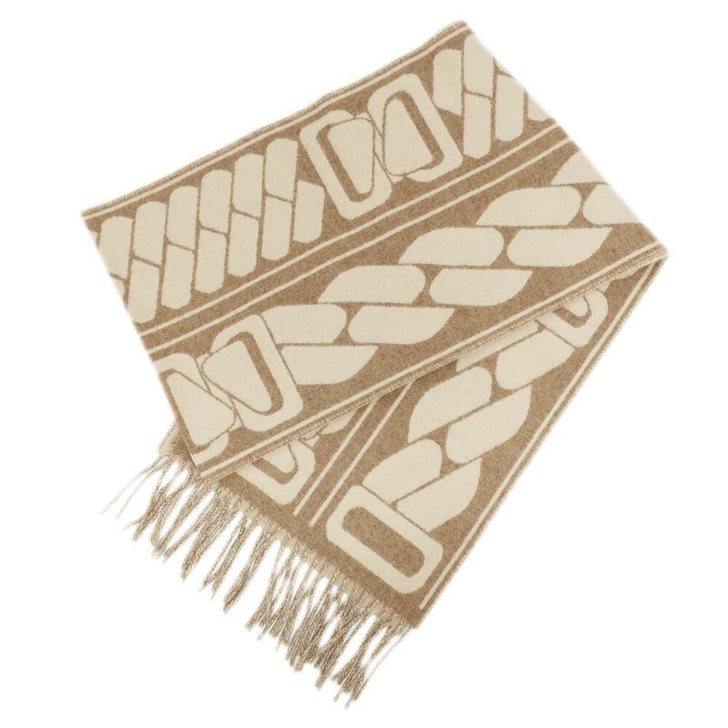Hermes Scarf Click Se Nue Cashmere Marron Glace Cles Fringe Shawl