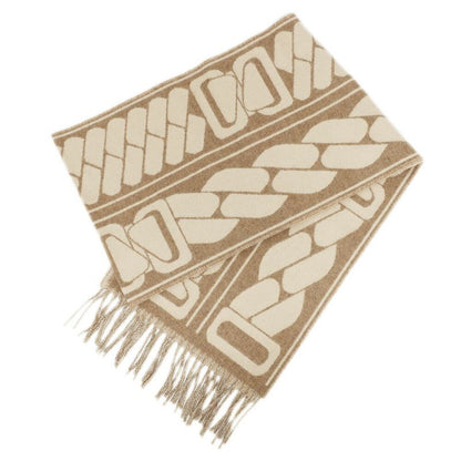 Hermes Scarf Click Se Nue Cashmere Marron Glace Cles Fringe Shawl