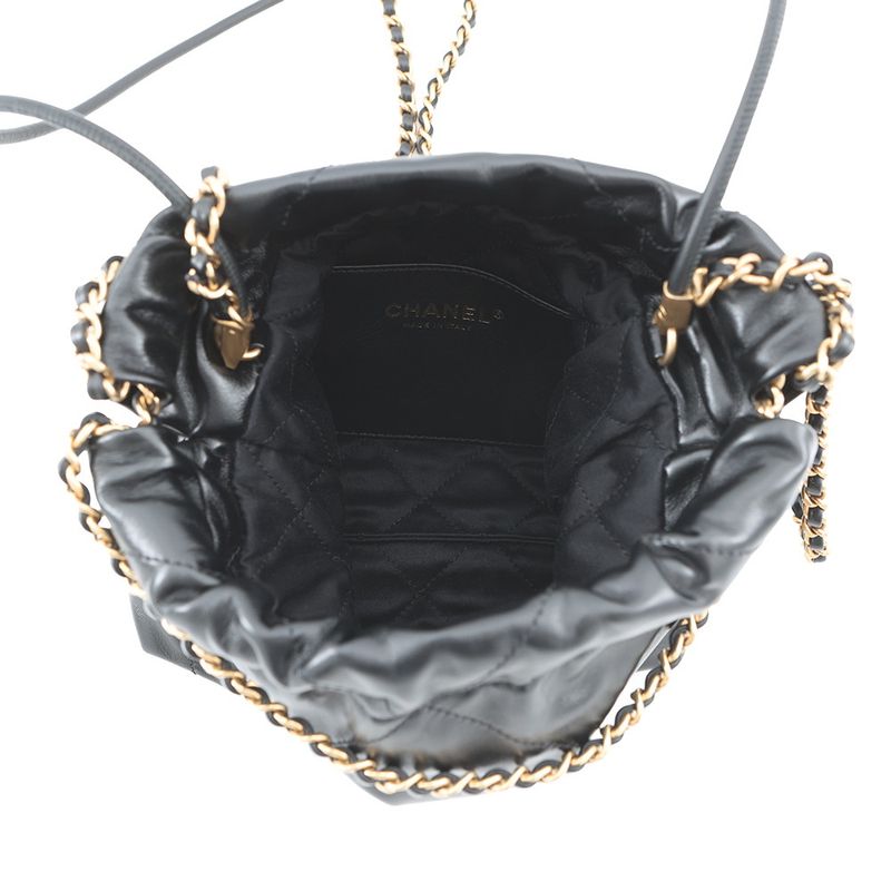 Chanel Handbag 22 Mini CC Logo Shiny Cuffs Leather 2-Way